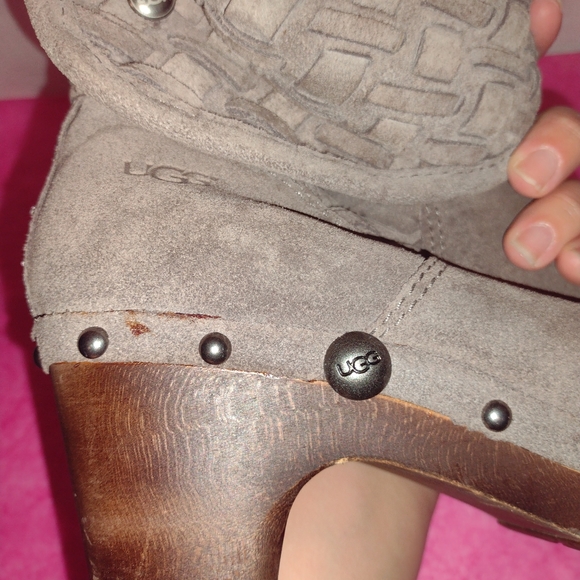 SOLD women's ugg boots w braided leather and wooden heels in awesome condition - Picture 9 of 11